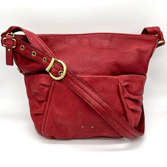 Stone Mountain Pouch Bottom Leather Hobo Bag Red - Picture 1 of 14